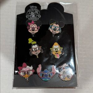 Disney Glasses Character Pin Collection - Pink, Blue, Green